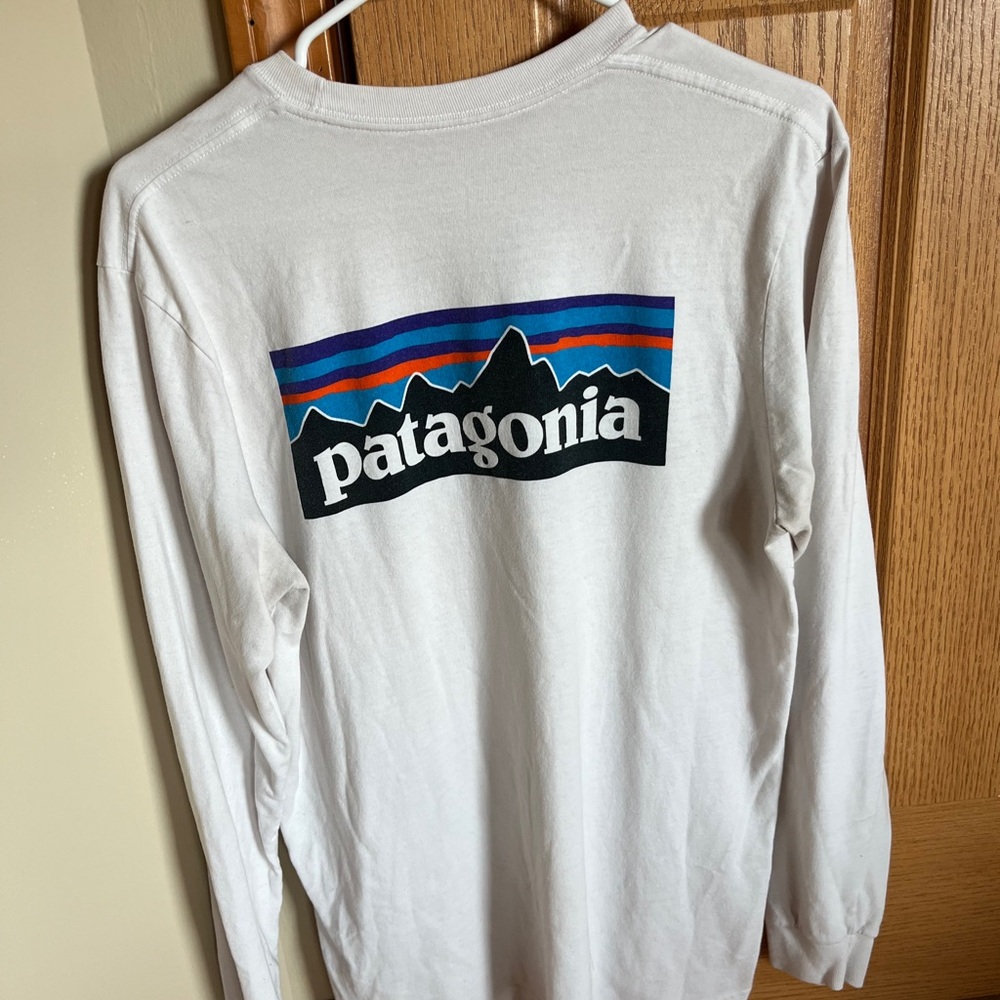 Patagonia White Shirt with Colorful Logo